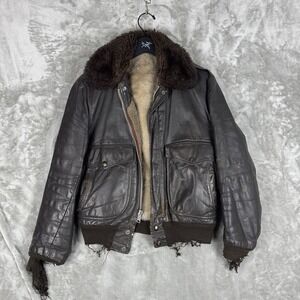 Vintage R. Sherman Leather Bomber Sherpa Lined Jacket Mens M/L  70s Talon USA
